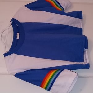 Blue white and rainbow t shirt size largr crop top